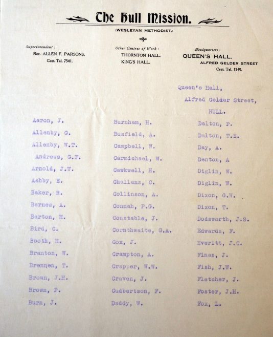 Hull Mission Queen S Hall A Wesleyan Roll Of Honour My Methodist History