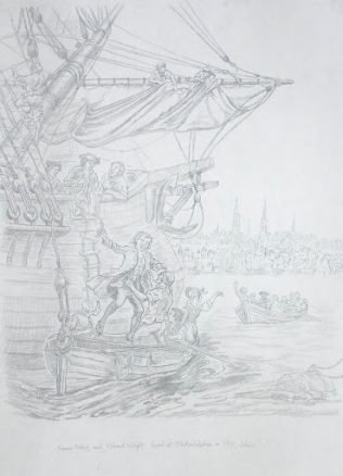 Francis Asbury Arrives Philadelphia | Drawing by Richard G. Douglas Used with Permission