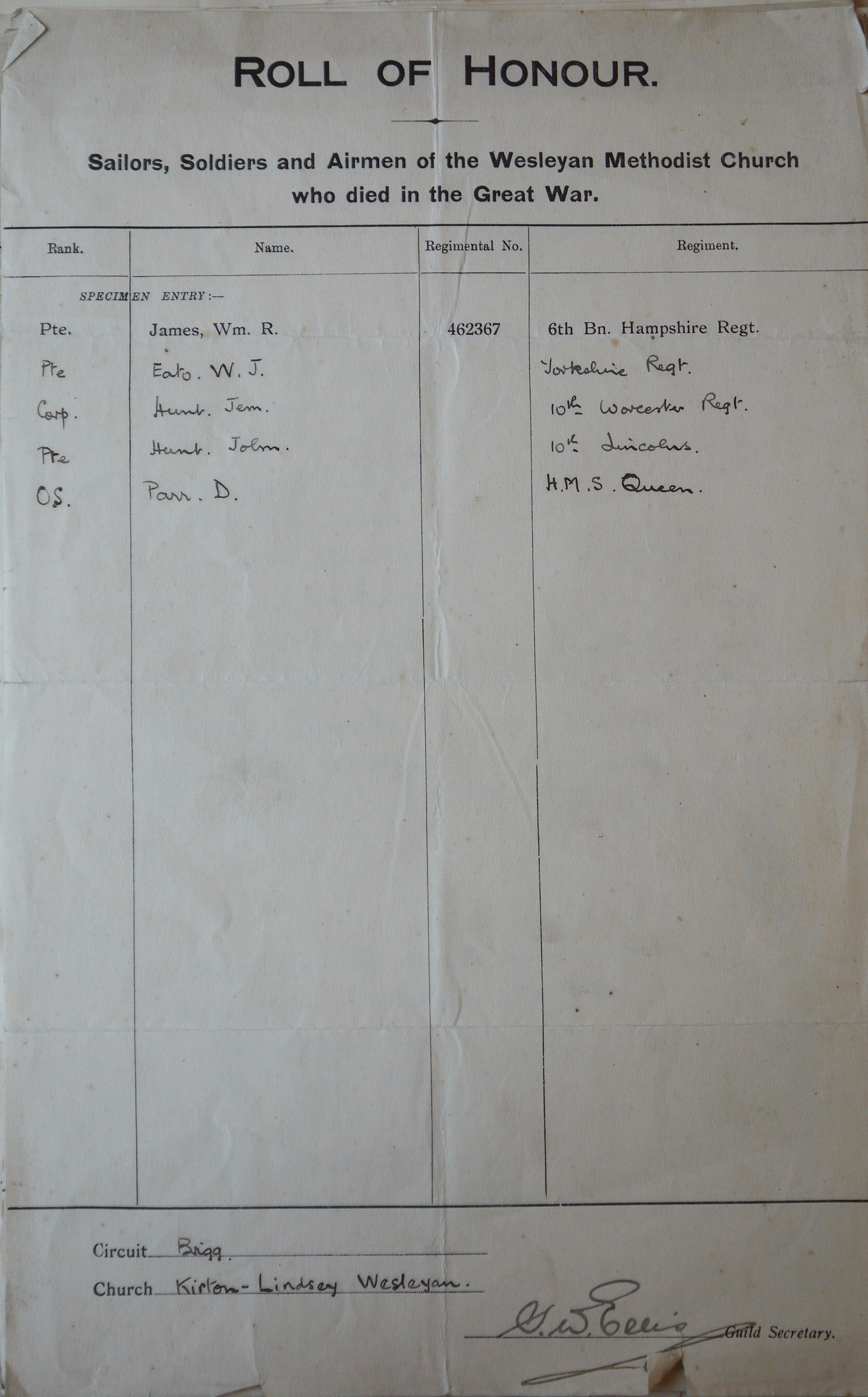 Kirton in Lindsey A Wesleyan Roll of Honour My Methodist History