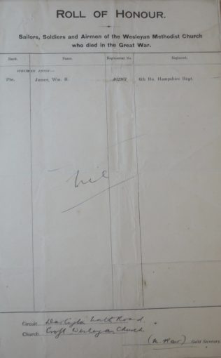 Croft Wesleyan Roll of Honour. Methodist Archive and Research Centre (reference MA 8030 item 7) Croft Wesleyan Roll of Honour. Methodist Archive and Research Centre (reference MA 8030 item 7) | Trustees for Methodist Church Purposes, 2016